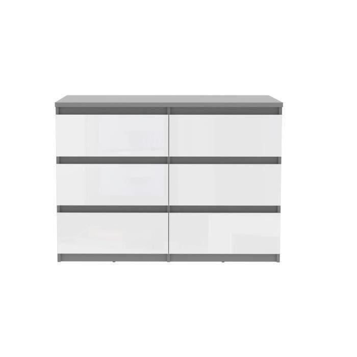 CHELSEA Commode 6 tiroirs gris/blanc brillant pour 151€