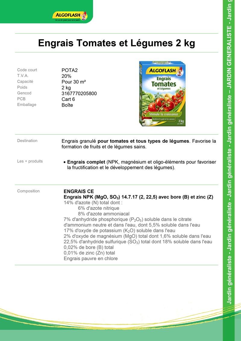 ALGOFLASH Engrais Tomates et Légumes - 2kg
