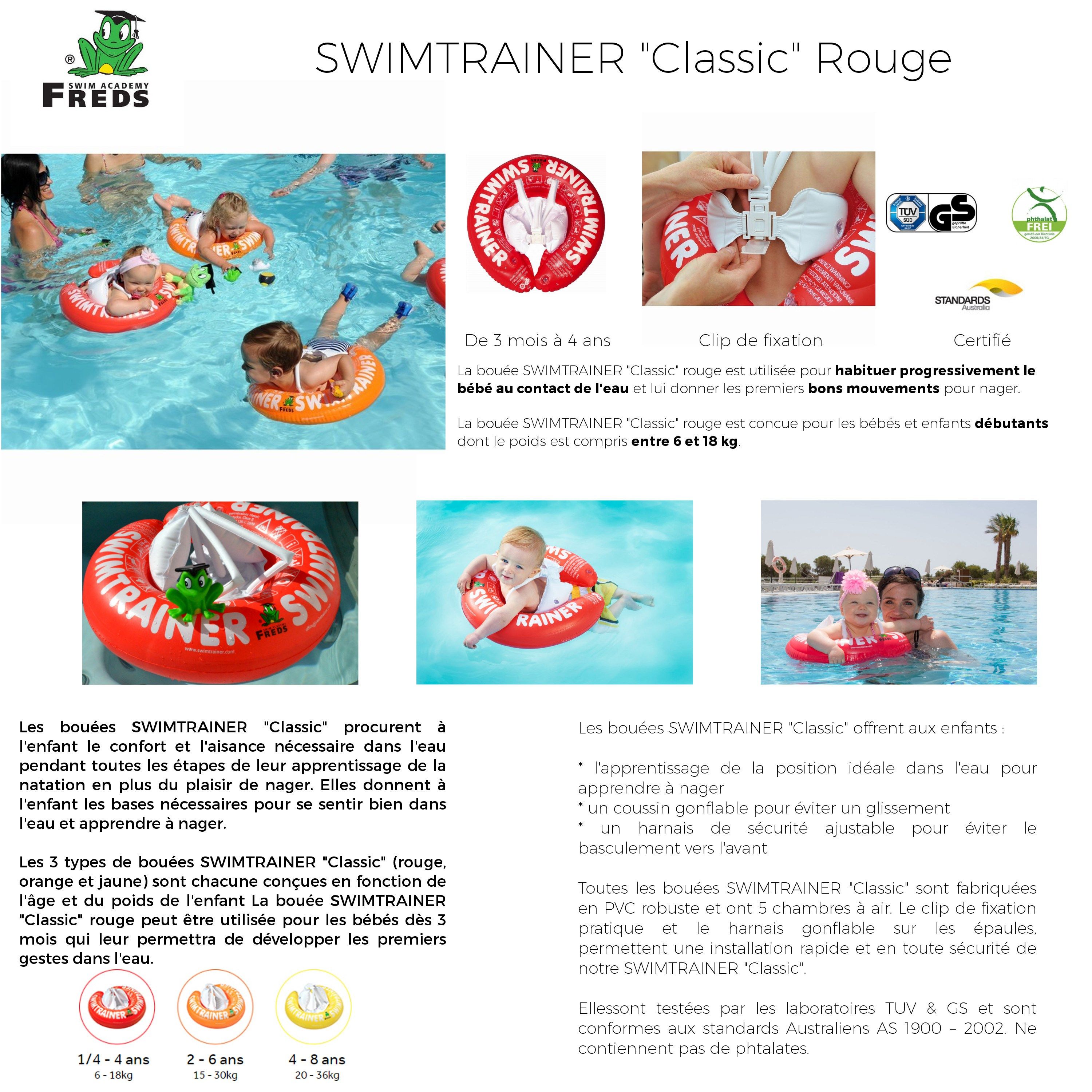 Bouée D'Apprentissage Bébé Swimtrainer - De 3 Mois à 4 Ans - Certifiée Sécurité Pour Piscine Et Mer