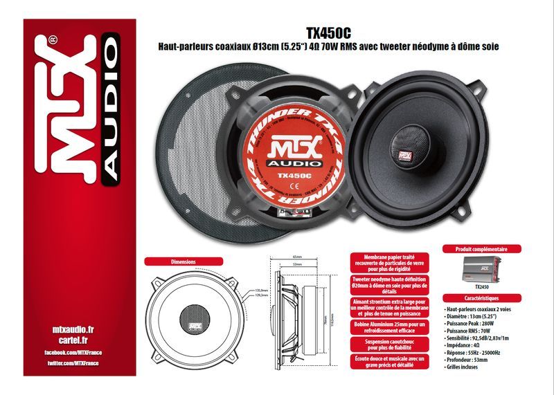 Haut-parleurs Coaxiaux 2 Voies MTX TX469C - 100W RMS, Parfaits Pour Améliorer Le Son Auto