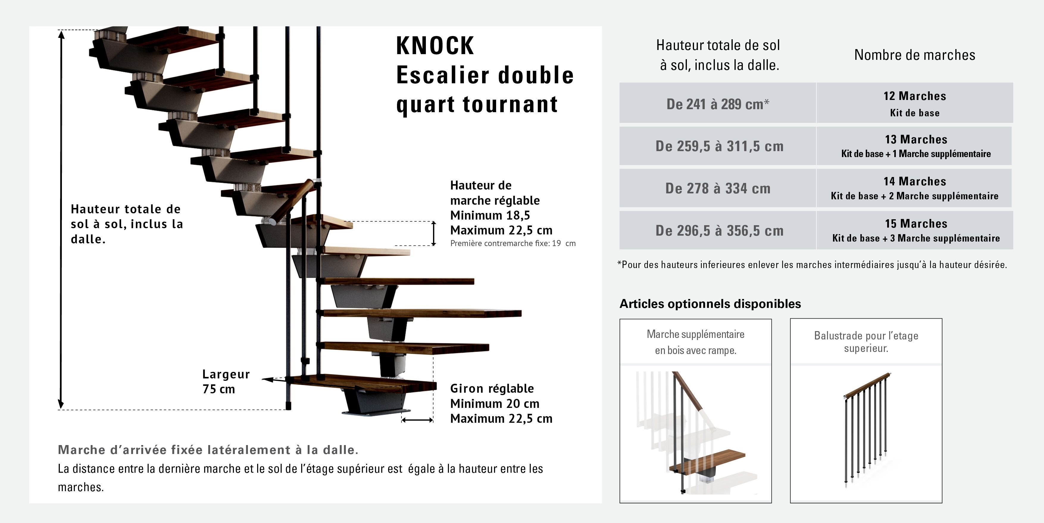 Escalier un quart tournant 12 marches - Structure métal et marches en