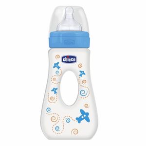 CHICCO Biberon Bien-?tre Promenade 240ml - Tétine Silicone Flux rapide - Décors bleus - 4 Mois +