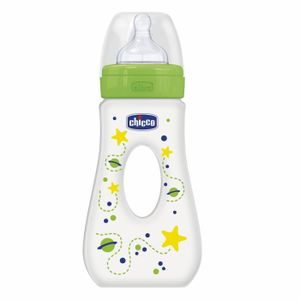 CHICCO Biberon Bien-?tre Promenade 240ml - Tétine Silicone Flux rapide - Décors verts - 4 Mois +