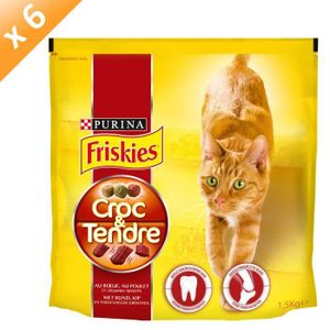FRISKIES Croc & Tendre Croquettes au b?uf, au poulet et légumes ajoutés - Pour chat - (x6)