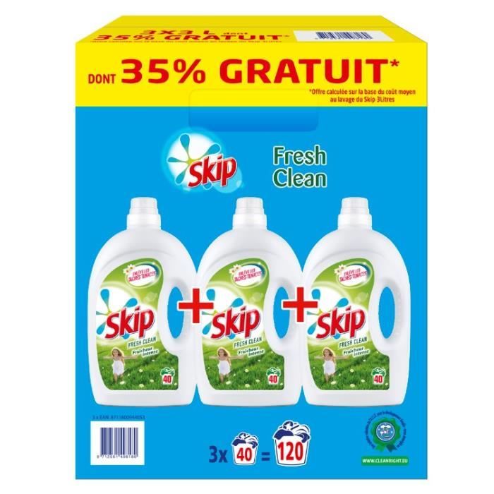 SKIP Lessive Fresh Clean 3x3L dont 35 gratuit Achat / Vente lessive