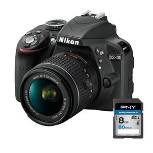 Pack NIKON D3300 Noir + AF-P 18-55VR - Appareil photo numérique reflex avec objectif + PNY SDHC 8 Go Performance 80MB/s