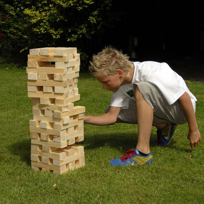 Tour De Blocs En Bois Géante - 60 Pièces En Pin, Hauteur 90 Cm, Avec Sac De Transport - Jeu D'Adresse Extérieur/Intérieur