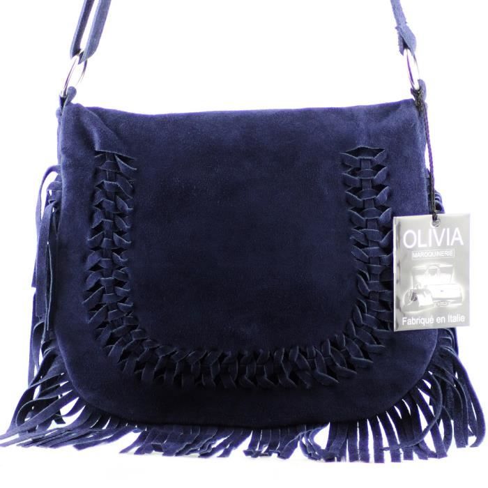 Bleu Marine - Joli sac Ã  mainbandouliÃ¨re en cuir Ã  franges.Sac ...