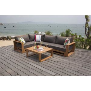 FINLANDEK - Salon de jardin 5 places avec angle modulable en eucalyptus - LEVATA