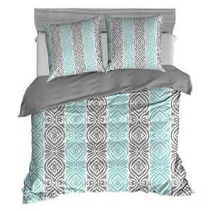 PAVILLON d'INTERIEUR Parure de couette Eden 100% coton - 1 housse de couette 220x240 cm + 2 taies d'oreiller 65x65 cm turquoise