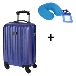 TORRENTE Valise Cabine Low Cost Rigide 4 Roues ACLEPIOS Bleu + Coussin de Voyage + Housse Etanche