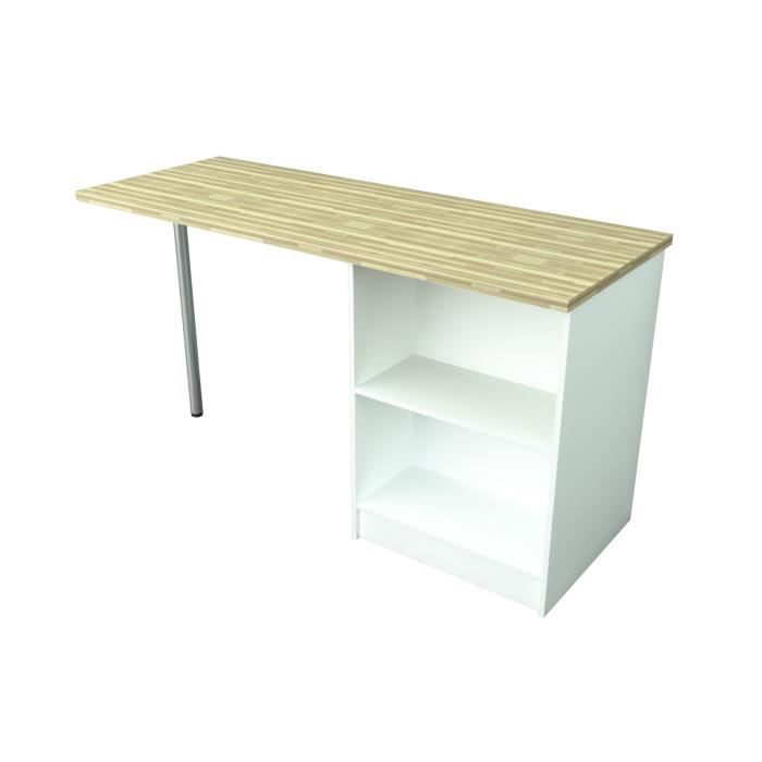 Smart ilot de cuisine standard 160x60 cm blanc et décor bois ... Cuisine table de Ilot Créatif