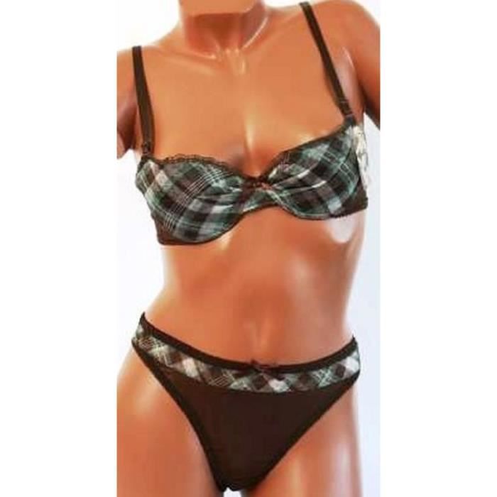 féminin ensemble lingerie ecossais vert et chocolatSoutien Gorge 80B