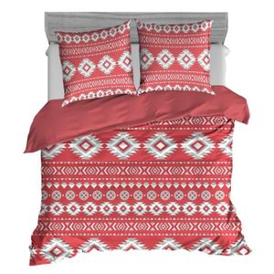 PAVILLON d'INTERIEUR Parure de couette Maya 100% coton - 1 housse de couette 220x240 cm + 2 taies d'oreiller 65x65 cm corail
