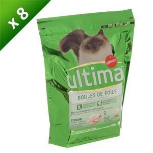 ULTIMA Croquettes ? la dinde - Spécial boules de poils - Pour chat adulte - (x8)