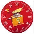 HORLOGE Horloge Campagne Moulin à Café Rouge 30cm ronde