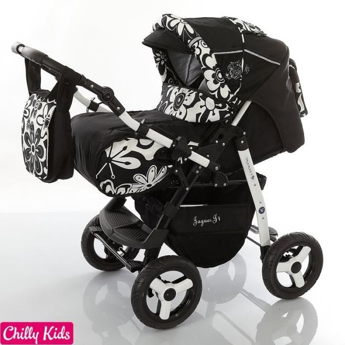 ازبار+كبيرة JAGUAR J1 2 EN 1 POUSSETTE COMBINÉE 05 OMBRE NOIRE & FLEURS Noir ...