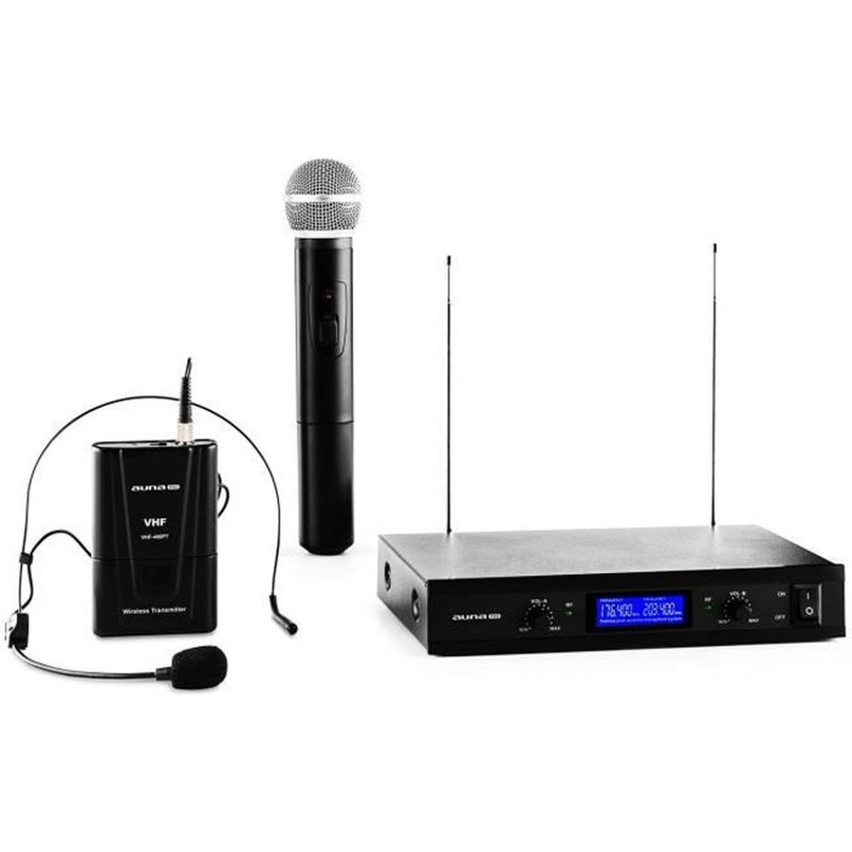 Malone VHF400 Duo 3 Pack 2 microphones de chant sans fil avec station 2 canaux micro à main