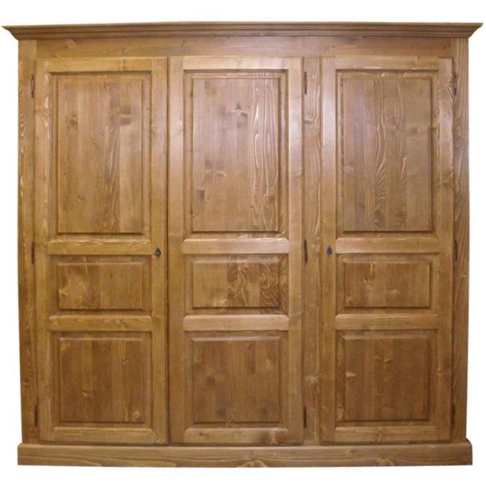 Armoire 3 portes en pin massif ciré miel Bois Achat / Vente armoire