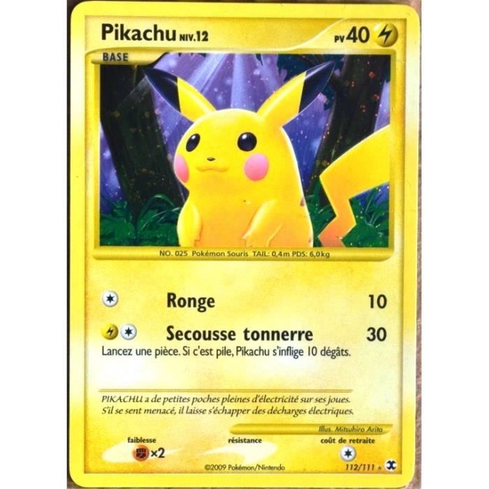 Carte Pokemon Pikachu Queue De Fer carte Pokémon 112-111 Pikachu 40 PV Platine Rivaux Émergeants NEUF FR