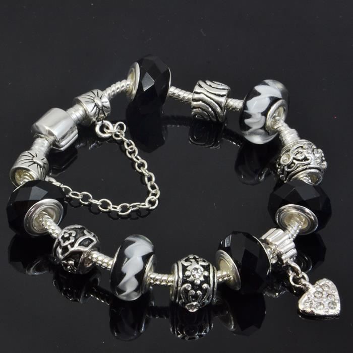 Bracelet Charms style Pandora Noir 17 cm Achat / Vente charm's
