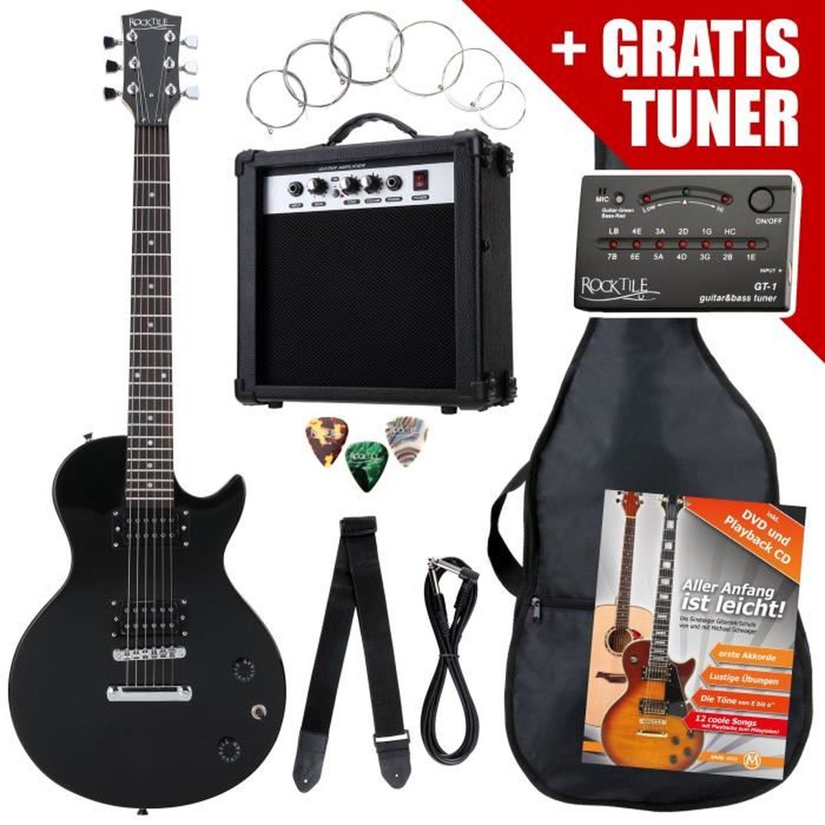 Rocktile LPack guitare électrique Black incl. ampli, housse, accordeur