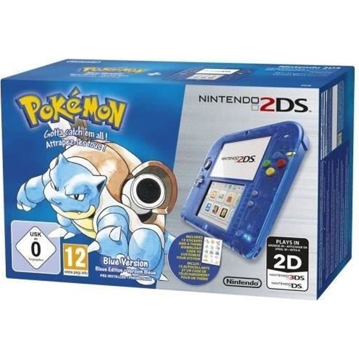 Nintendo 2DS Bleu Transparent + Jeu Pokémon Version Bleue
