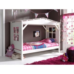 PINO Lit enfant cabane et tiroirs 90x200 - Blanc