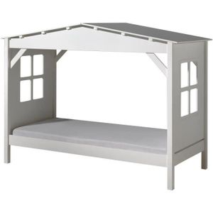 PINO Lit enfant cabane et lit gigogne 90x200 - Blanc