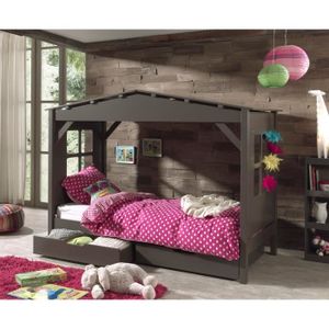 PINO Lit enfant cabane et tiroirs 90x200 - Taupe