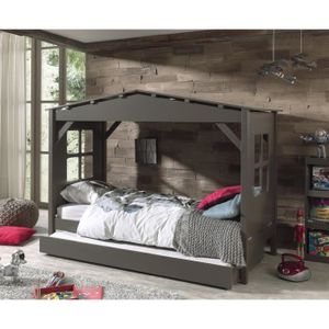 PINO Lit enfant cabane et lit gigogne 90x200 - Taupe