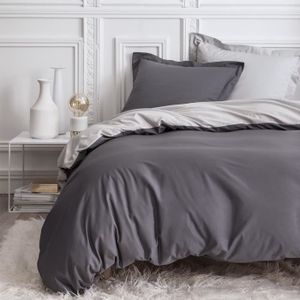 TODAY PREMIUM Parure de couette percale bicolore - 1 housse de couette 220x240cm canon de fusil et zinc