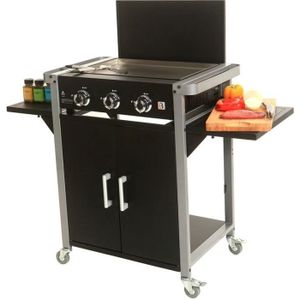 BRASERO Plancha ? gaz sur chariot 3 feux - Inox - 121x53,5x92,5 cm