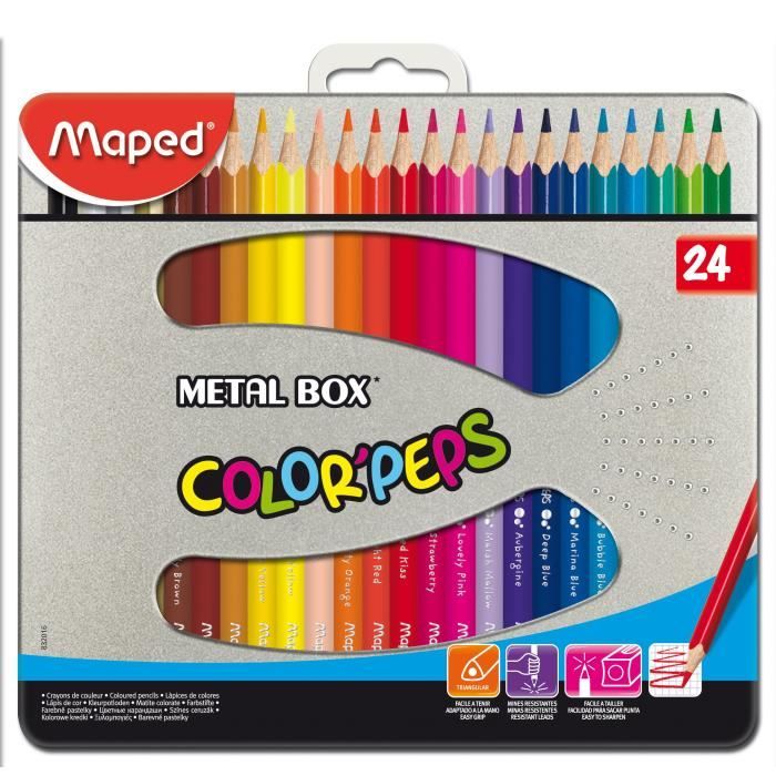 MAPED Boîte Métal de 24 Crayons de Couleur Color'peps Achat / Vente crayon de couleur MAPED 24