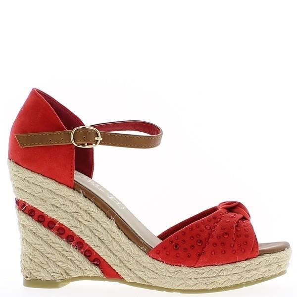 sandales compensées rouge femme