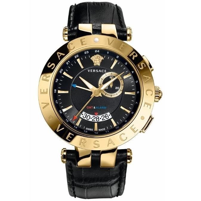 Versace montre pour homme V,Race GMT 29G70D009S009. , Versace, homme, matière du bracelet cuir, couleur du boîtier noir, couleur du cadran noir,