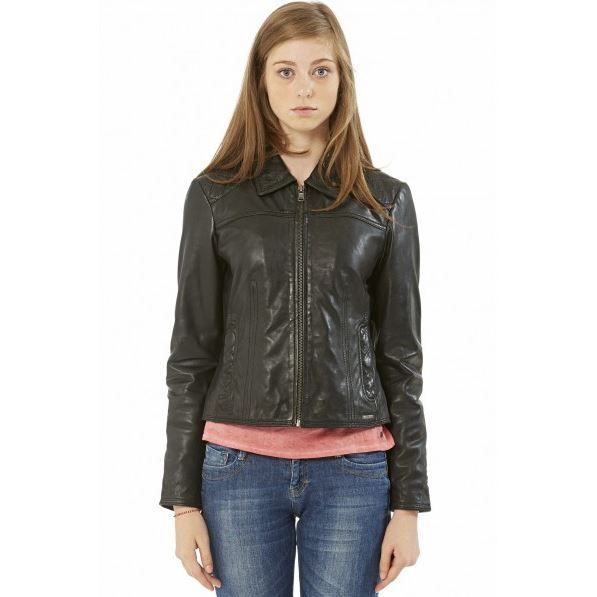 Veste en cuir matelasse femme