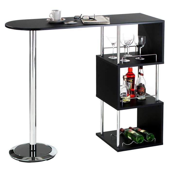 table haute de bar 3 tablettes noir