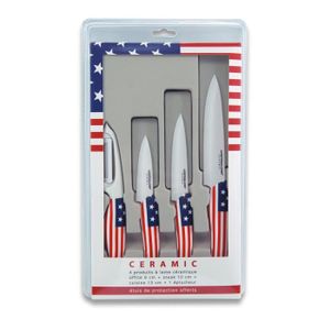 LE COUTEAU DU CHEF Coffret 1 éplucheur + 1 couteau office + 1 couteau ? steack + 1 couteau chef manche soft touch - Décors USA