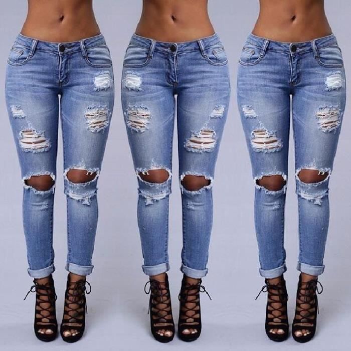 Jeans Femmes trous genou Exposed sexy jeans personnalité mode nouveau