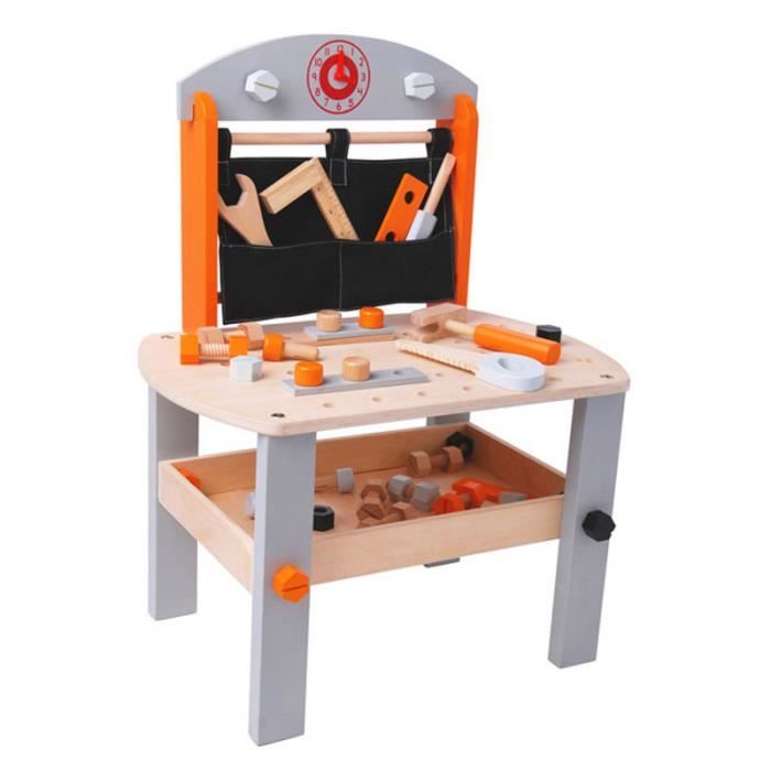 Établi Enfant Kinderplay KP2646 - Atelier Bricolage Avec Perceuse Électrique Et Casque - 50 Pièces - 58x33x68cm