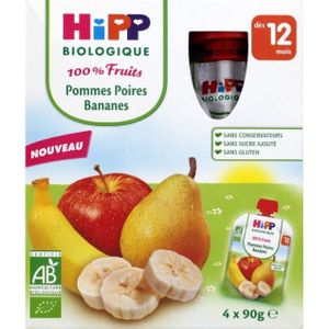 HIPP Gourdes bio Pommes Poires Bananes - 12 mois