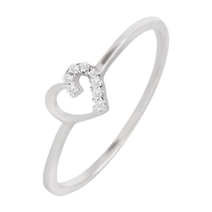 Or 18ct et diamants - Bague coeur - Bague en or blanc 18 carats 750 ...