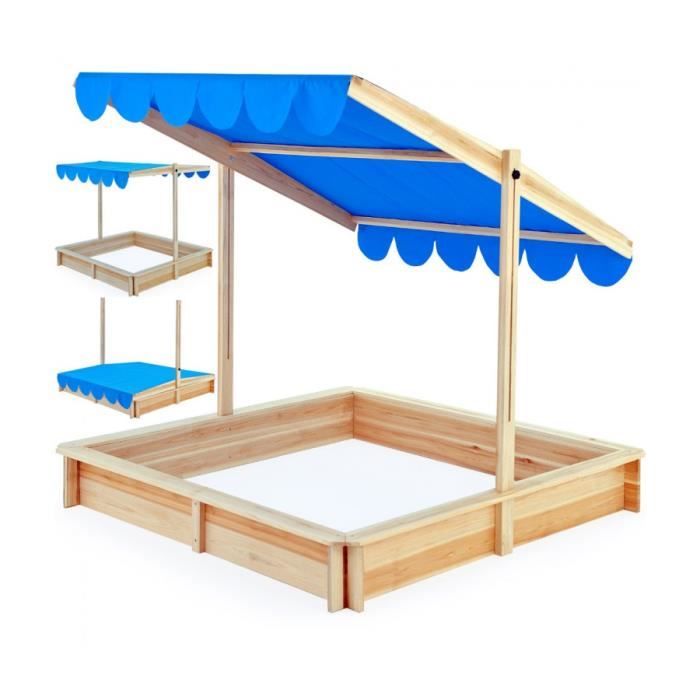 Superbe Bac &agrave; sable enfants 120x120cm Marquise bleu toit hauteur