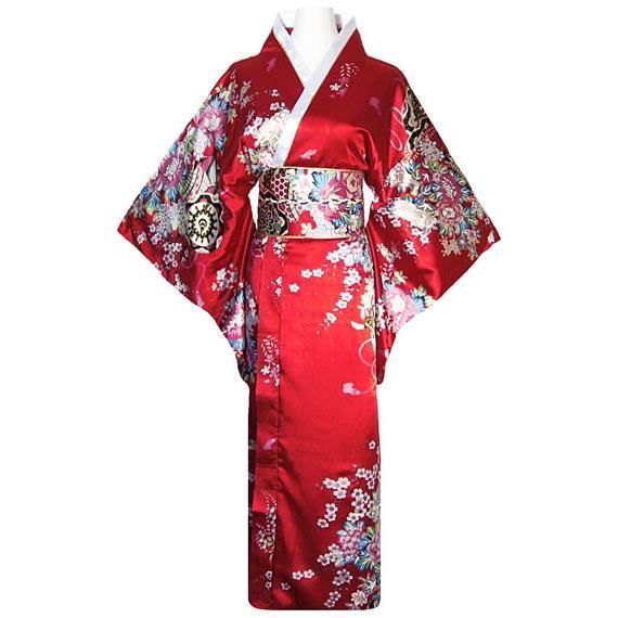 kimono japonais geisha rouge avec obi Rouge Achat / Vente nuisette