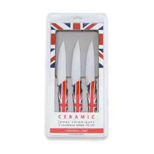 LE COUTEAU DU CHEF Set de 3 couteaux ? steack 10cm manche soft touch - Décors Union Jack