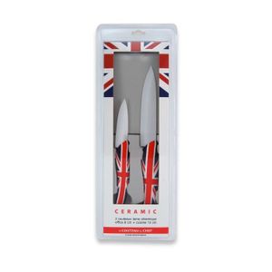 LE COUTEAU DU CHEF 1 couteau d'office 8cm + 1 couteau cuisine 13cm manche soft touch - Décors Union Jack