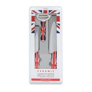 LE COUTEAU DU CHEF Coffret 1 éplucheur + 1 couteau ? steack + 1 couteau chef manche soft touch - Décors Union Jack