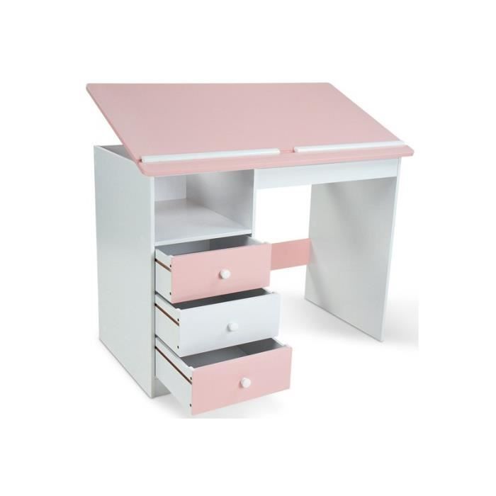 bureau enfant rose et blanc