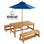 Table rectangulaire et bancs avec parasol bleu Kid
